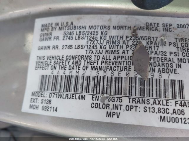 2008 MITSUBISHI ENDEAVOR 4A4MM21S58E022987 Photo 8