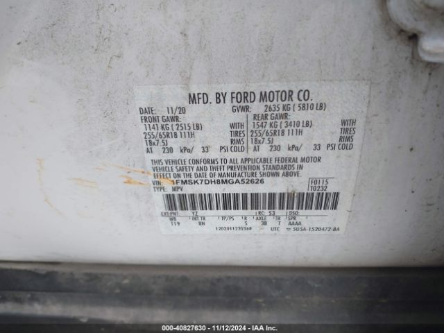 1FMSK7DH8MGA52626 Ford EXPLORER XLT