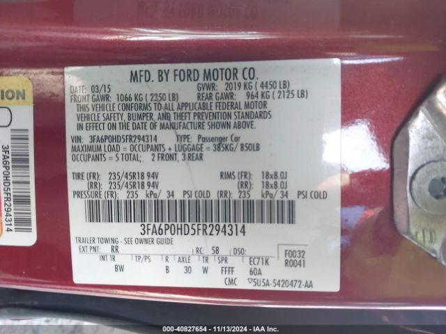 3FA6P0HD5FR294314 Ford FUSION SE