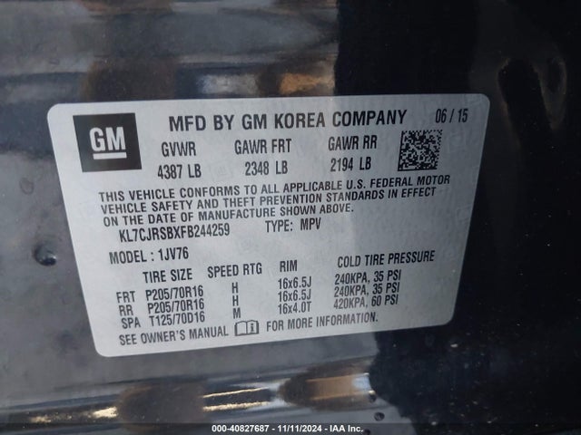 Chevrolet Trax Lt 2015 KL7CJRSBXFB244259 Image 9