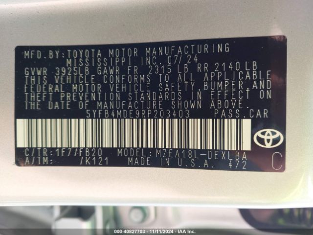 5YFB4MDE9RP203403 Toyota COROLLA LE
