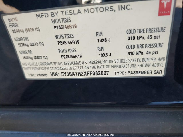 2015 TESLA MODEL S 5YJSA1H2XFF082007 Photo 8