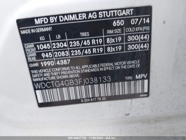 WDCTG4GB3FJ038133 Mercedes-Benz Gla 250 4matic