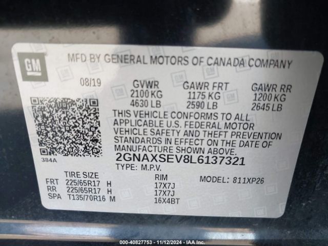 2GNAXSEV8L6137321 Chevrolet Equinox Awd Ls