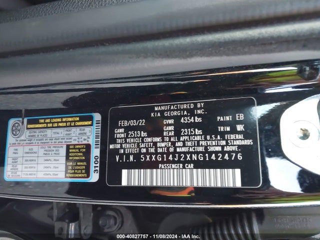 5XXG14J2XNG142476 KIA K5 LXS