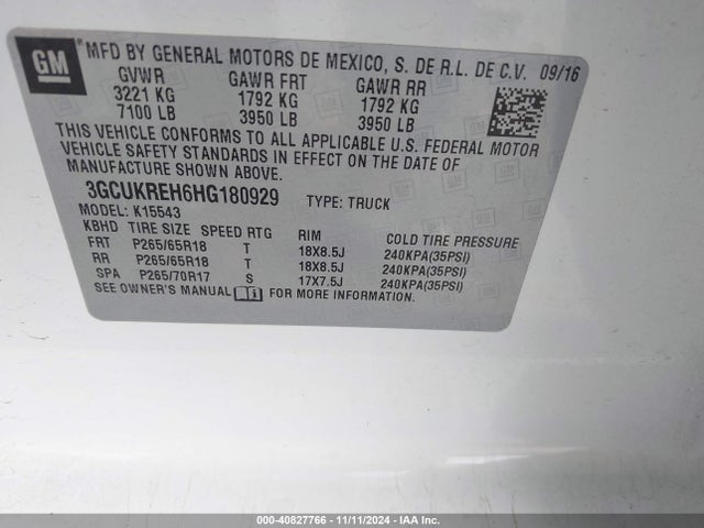 Chevrolet Silverado 1500 2lt 2017 3GCUKREH6HG180929 Image 9