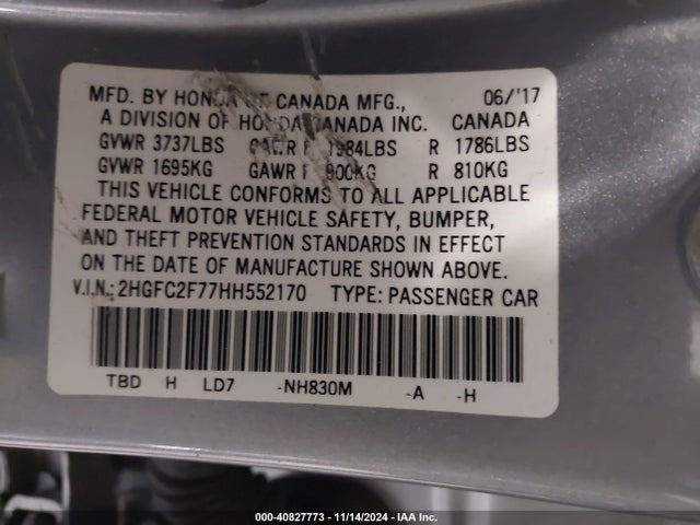 Honda CIVIC EX 2017 2HGFC2F77HH552170 Image 9