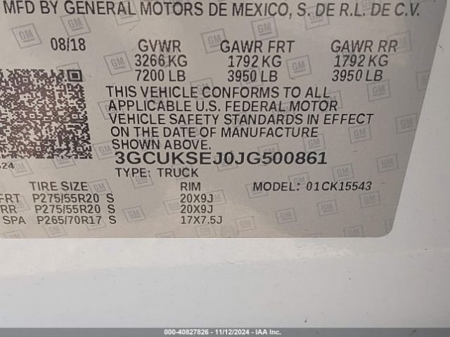 3GCUKSEJ0JG500861 Chevrolet Silverado 1500 1lz