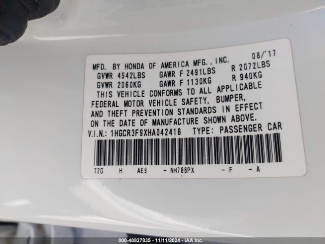 1HGCR3F9XHA042418 Honda Accord Touring V6