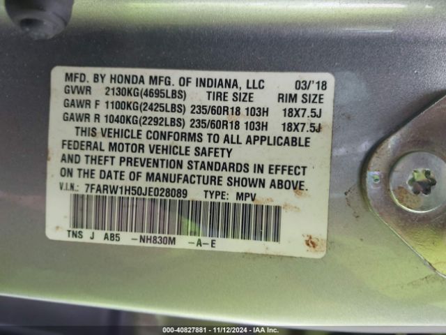 Honda CR-V EX 2018 7FARW1H50JE028089 Image 9