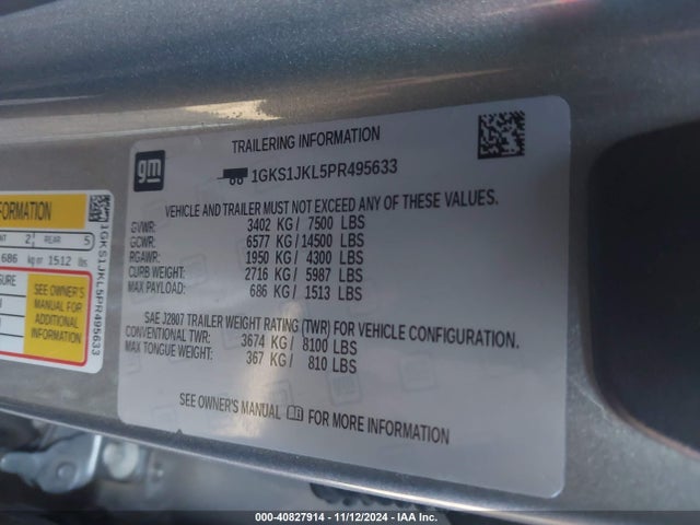 1GKS1JKL5PR495633 GMC Yukon Xl 2wd Denali