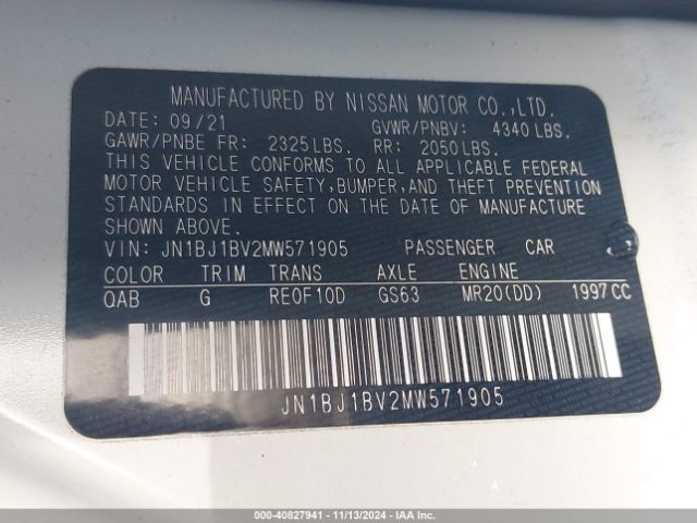 JN1BJ1BV2MW571905 Nissan Rogue Sport Sv Fwd Xtronic Cvt