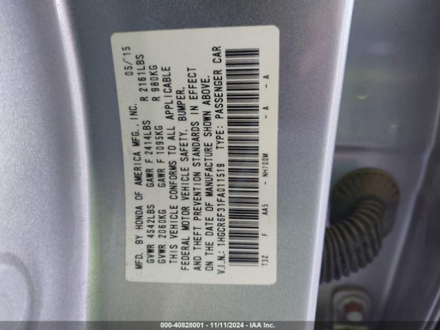 1HGCR6F31FA011519 Honda ACCORD HYBRID