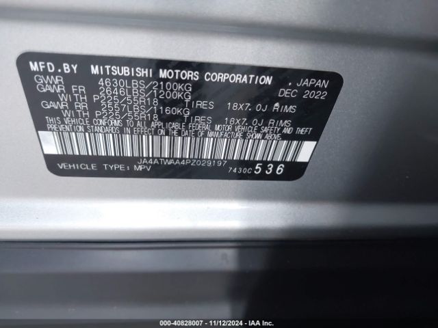 JA4ATWAA4PZ029197 Mitsubishi Eclipse Cross Se /sel