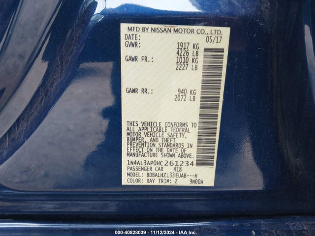 Nissan Altima 2.5 Sr 2017 1N4AL3AP0HC261234 Image 9