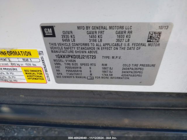1GKKVPKD0EJ216729 GMC Acadia Sle-2