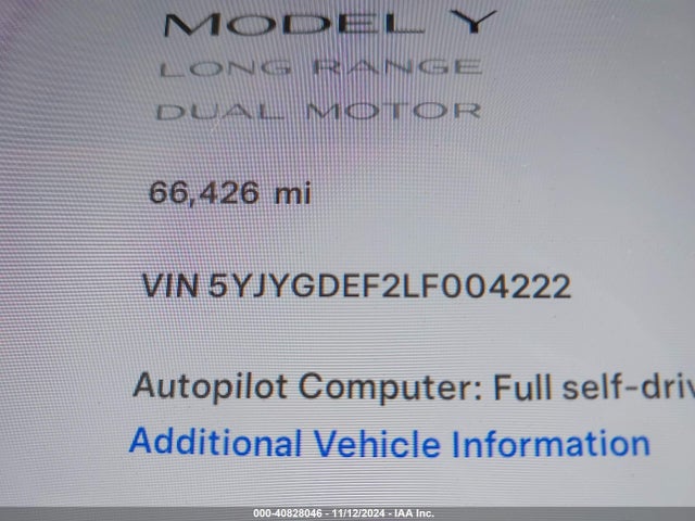 5YJYGDEF2LF004222 Tesla Model Y Long Range Dual Motor All-wheel Drive/performance Dual Motor All-wheel Drive