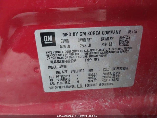 Buick Encore Leather 2015 KL4CJGSB9FB226398 Image 9