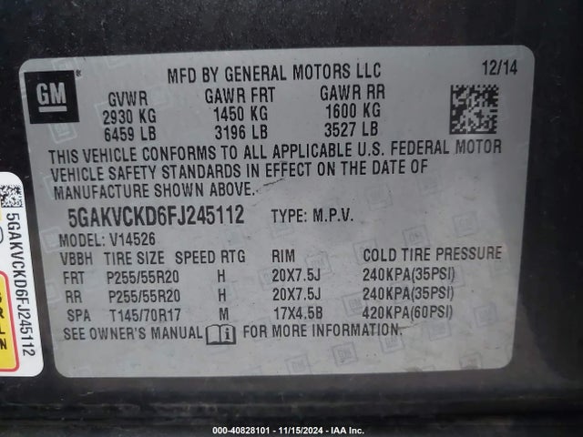 5GAKVCKD6FJ245112 Buick Enclave Premium