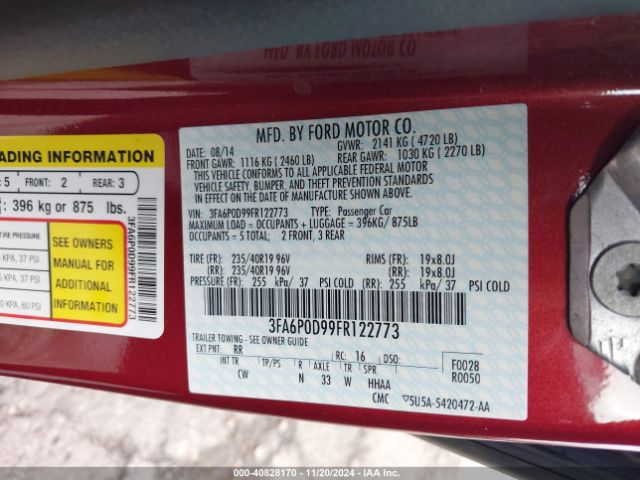 3FA6P0D99FR122773 Ford Fusion Titanium