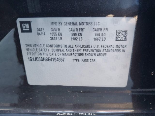 1G1JC6SH8E4194657 Chevrolet Sonic Lt Auto