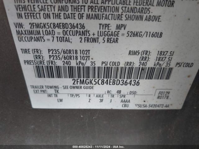 2FMGK5C84EBD36436 Ford FLEX SEL