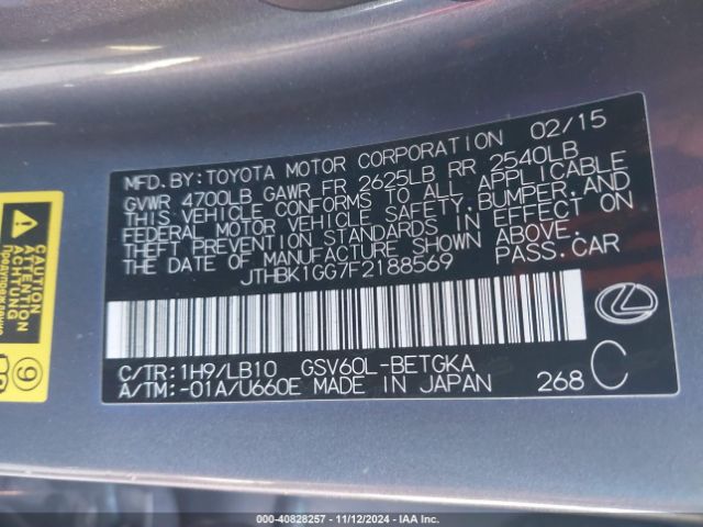JTHBK1GG7F2188569 Lexus ES 350