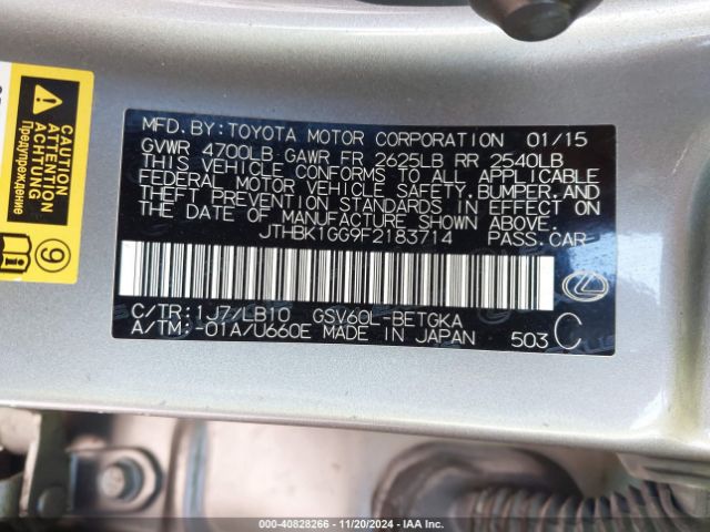 JTHBK1GG9F2183714 Lexus ES 350
