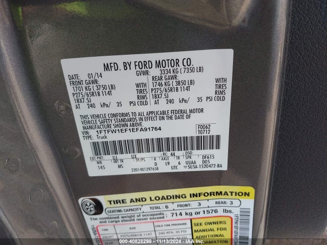 Ford F-150 Xlt 2014 1FTFW1EF1EFA91764 Image 9