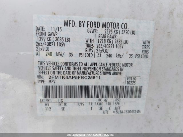 2FMTK4AP5FBC25611 Ford EDGE SPORT