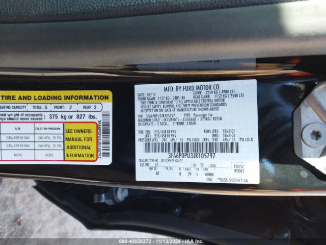 3FA6P0PU3JR105797 Ford Fusion Energi Se Luxury
