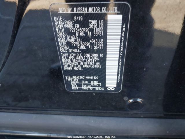 JN8AZ2NC1K9461302 Infiniti QX80 LUXE