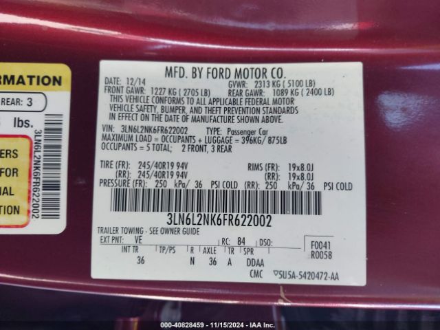 3LN6L2NK6FR622002 Lincoln Mkz Black Label
