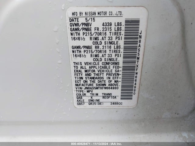 Nissan Rogue Select S 2015 JN8AS5MTXFW664980 Image 9