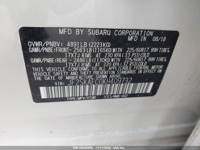 Subaru Forester Premium 2019 JF2SKAEC0KH409732 Image 9