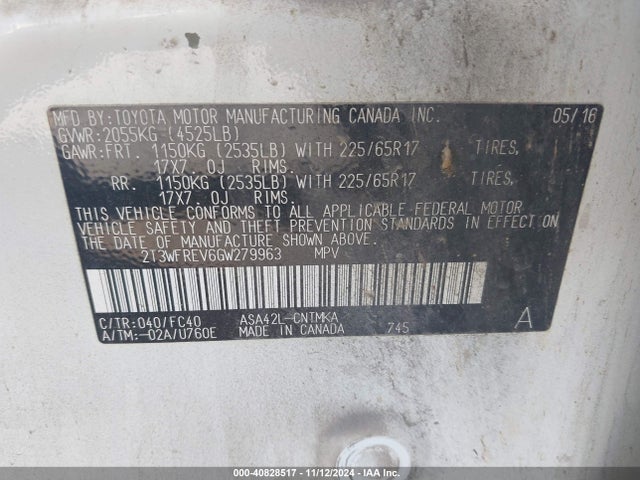 Toyota Rav4 Xle 2016 2T3WFREV6GW279963 Image 9