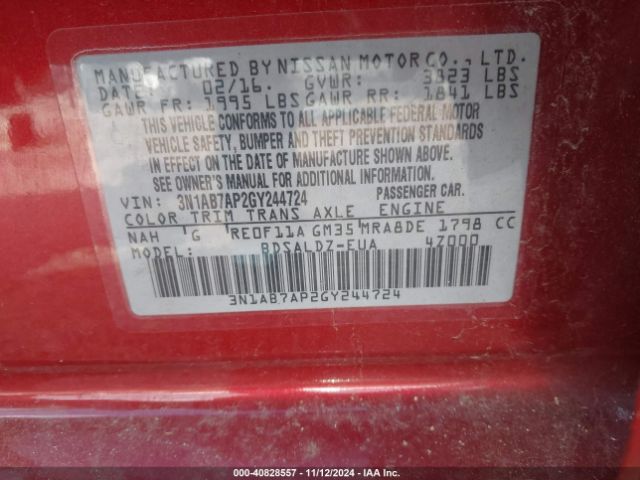 3N1AB7AP2GY244724 Nissan Sentra Fe+ S/s/sl/sr/sv