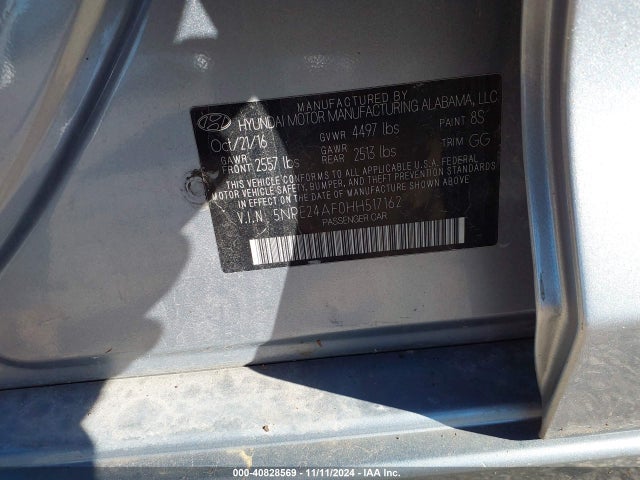 Hyundai Sonata 2017 5NPE24AF0HH517162 Image 9