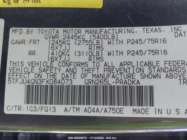 5TFJU4GN3FX084073 Toyota Tacoma Prerunner V6