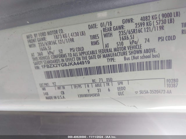Ford Transit-350 Xlt 2018 1FBZX2YG8JKA44919 Image 9