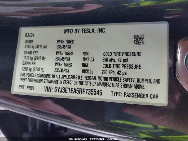 2024 TESLA MODEL 3 5YJ3E1EA5RF735545 Photo 8
