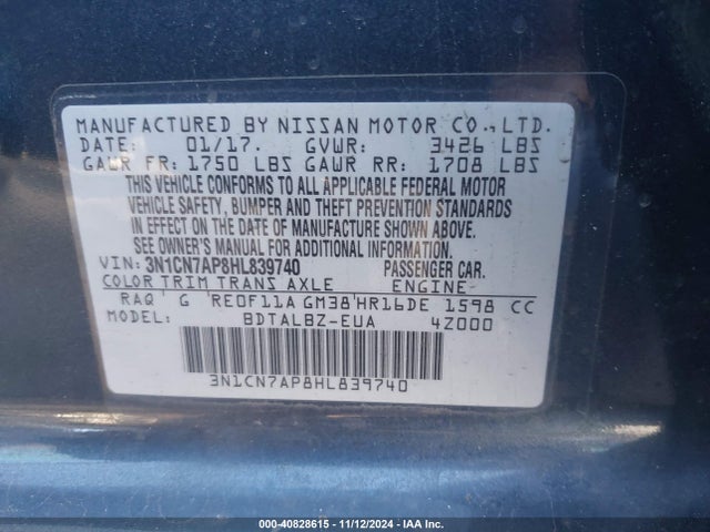 Nissan Versa 1.6 Sv 2017 3N1CN7AP8HL839740 Image 9