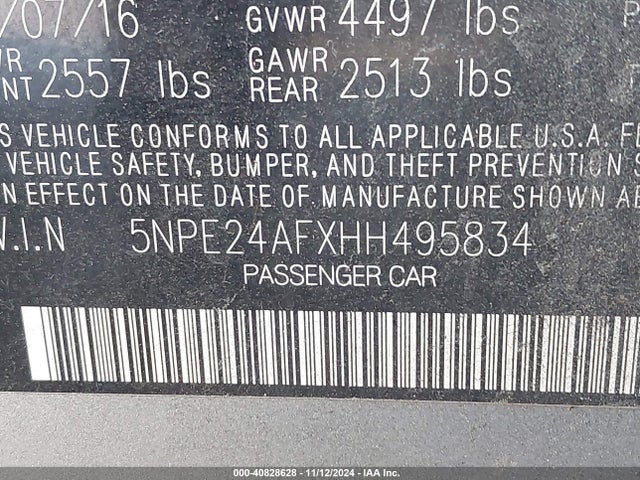 Hyundai SONATA SE 2017 5NPE24AFXHH495834 Image 9