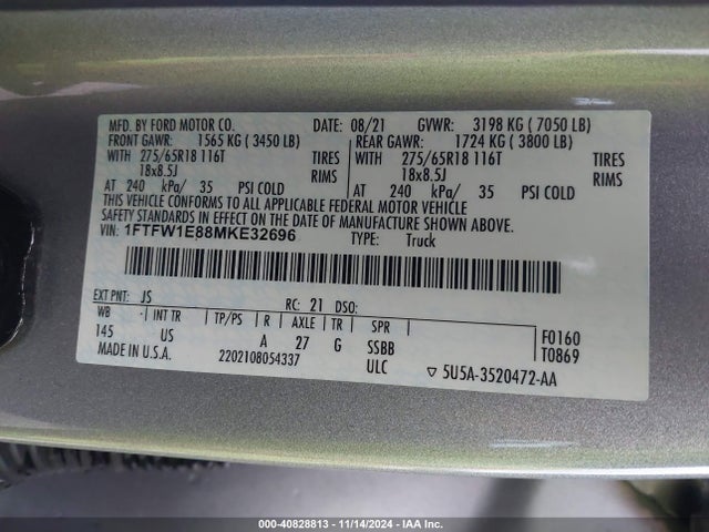 Ford F-150 Xlt 2021 1FTFW1E88MKE32696 Image 9