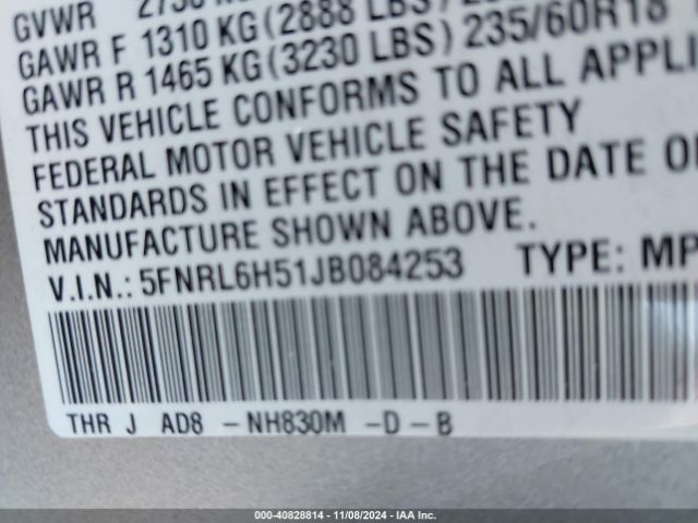 5FNRL6H51JB084253 Honda ODYSSEY EX