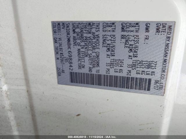 5N1DR2MN8HC698842 Nissan Pathfinder S