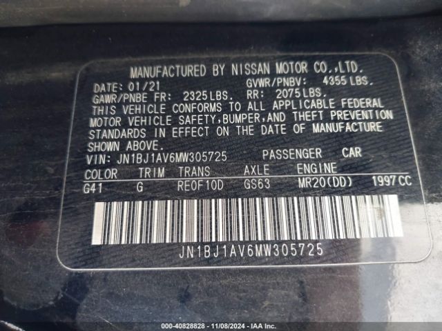 JN1BJ1AV6MW305725 Nissan Rogue Sport S Fwd Xtronic Cvt