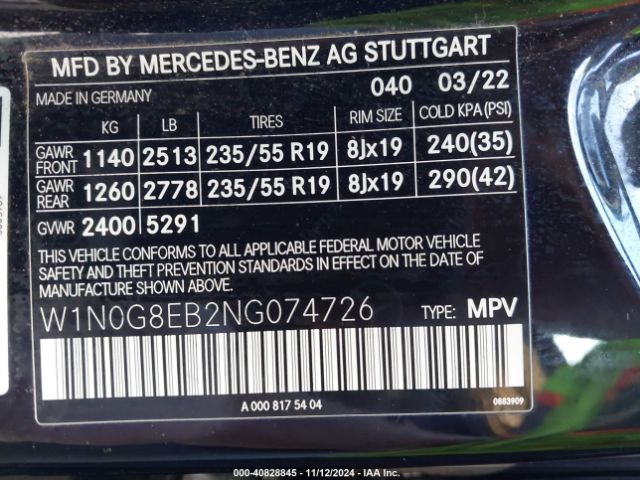 W1N0G8EB2NG074726 Mercedes-Benz Glc 300 4matic Suv