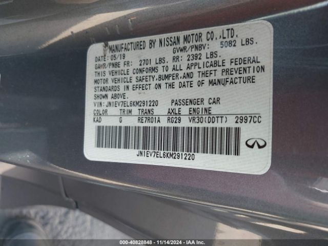 JN1EV7EL6KM291220 Infiniti Q60 3.0t Luxe