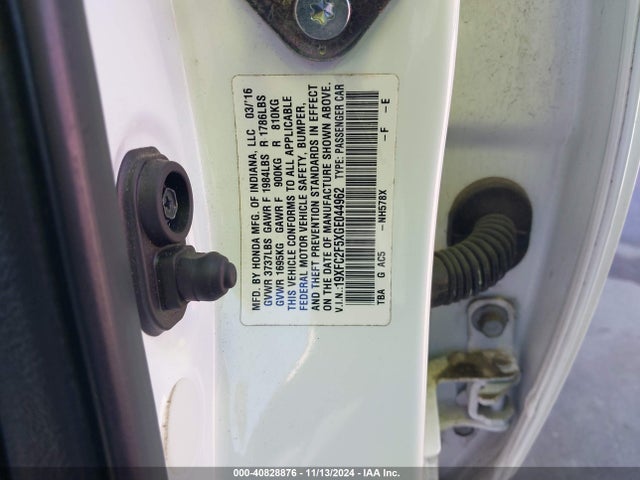 Honda Civic Lx 2016 19XFC2F5XGE044962 Image 9